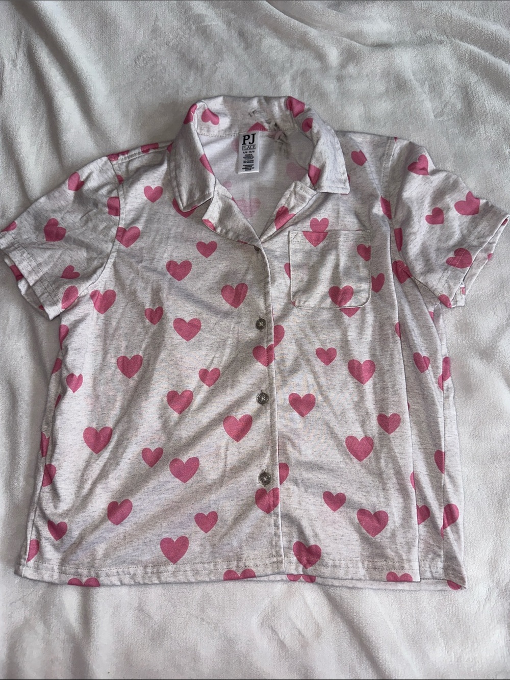 PJ Place Girls' White Short-Sleeve Pajama Top with Pink Hearts